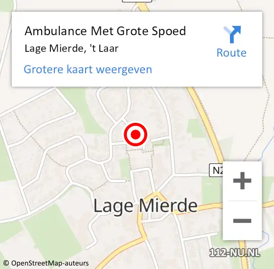 Locatie op kaart van de 112 melding: Ambulance Met Grote Spoed Naar Lage Mierde, 't Laar op 24 april 2017 11:10