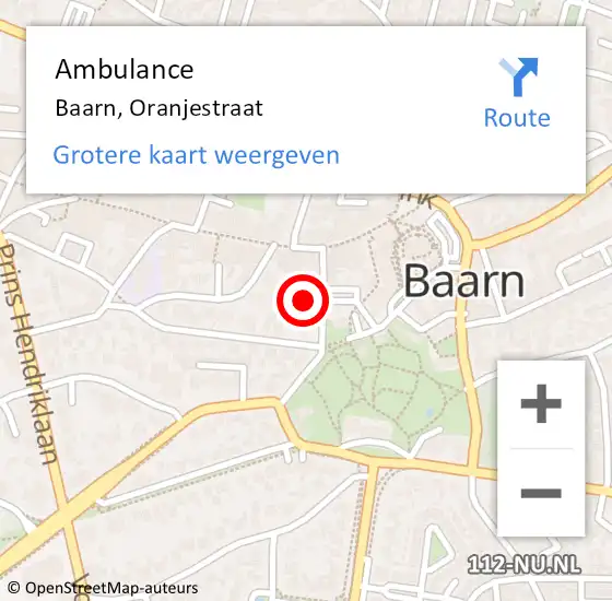 Locatie op kaart van de 112 melding: Ambulance Baarn, Oranjestraat op 24 april 2017 12:07