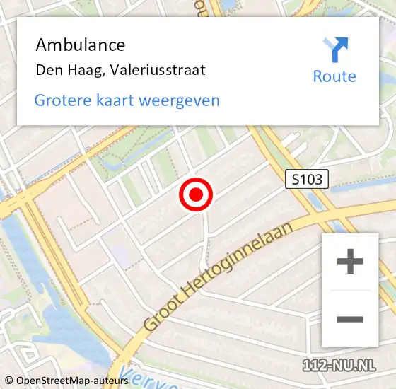 Locatie op kaart van de 112 melding: Ambulance Den Haag, Valeriusstraat op 24 april 2017 12:21