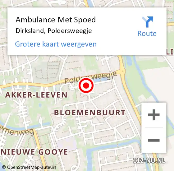 Locatie op kaart van de 112 melding: Ambulance Met Spoed Naar Dirksland, Poldersweegje op 24 april 2017 12:29