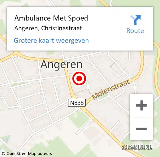 Locatie op kaart van de 112 melding: Ambulance Met Spoed Naar Angeren, Christinastraat op 24 april 2017 12:47