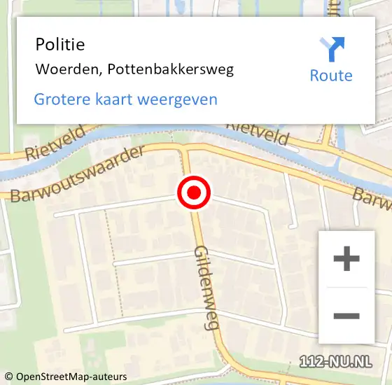 Locatie op kaart van de 112 melding: Politie Woerden, Pottenbakkersweg op 24 april 2017 13:18