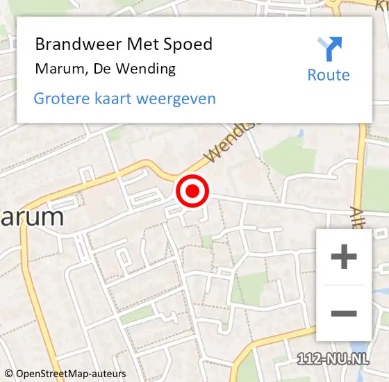 Locatie op kaart van de 112 melding: Brandweer Met Spoed Naar Marum, De Wending op 18 januari 2014 09:25