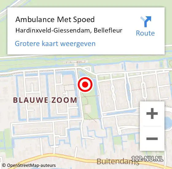 Locatie op kaart van de 112 melding: Ambulance Met Spoed Naar Hardinxveld-Giessendam, Bellefleur op 24 april 2017 15:28