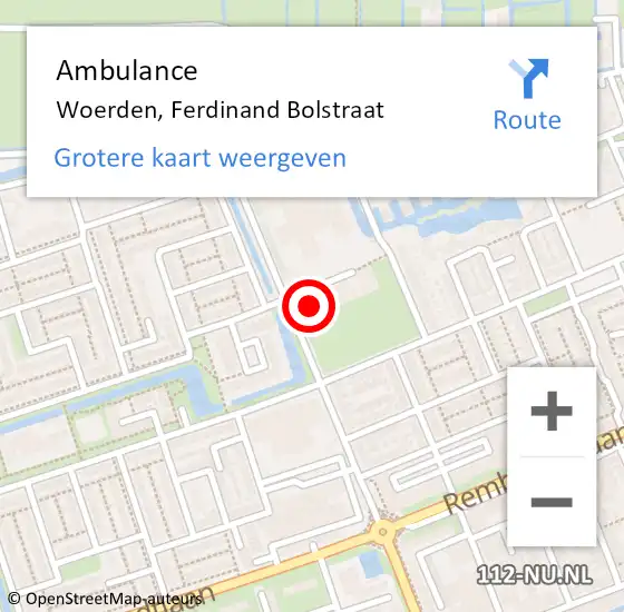 Locatie op kaart van de 112 melding: Ambulance Woerden, Ferdinand Bolstraat op 24 april 2017 15:30