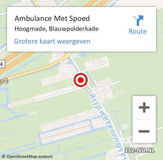 Locatie op kaart van de 112 melding: Ambulance Met Spoed Naar Hoogmade, Blauwpolderkade op 24 april 2017 18:09