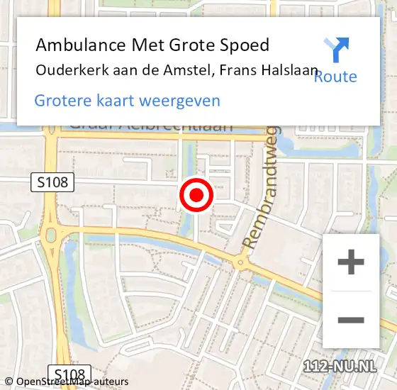 Locatie op kaart van de 112 melding: Ambulance Met Grote Spoed Naar Ouderkerk aan de Amstel, Frans Halslaan op 24 april 2017 18:49