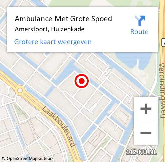 Locatie op kaart van de 112 melding: Ambulance Met Grote Spoed Naar Amersfoort, Huizenkade op 24 april 2017 18:58