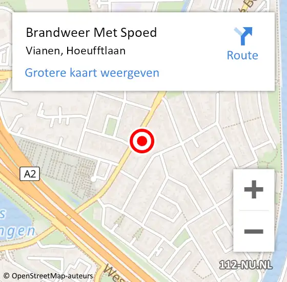 Locatie op kaart van de 112 melding: Brandweer Met Spoed Naar Vianen, Hoeufftlaan op 24 april 2017 19:00