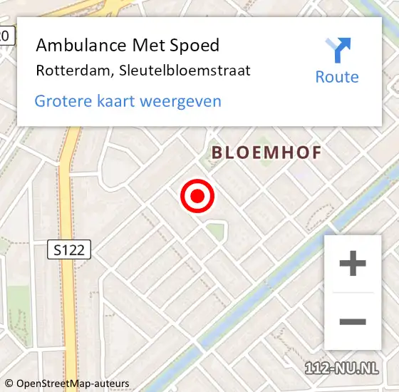 Locatie op kaart van de 112 melding: Ambulance Met Spoed Naar Rotterdam, Sleutelbloemstraat op 24 april 2017 20:59