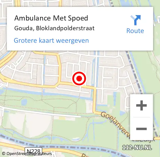 Locatie op kaart van de 112 melding: Ambulance Met Spoed Naar Gouda, Bloklandpolderstraat op 24 april 2017 21:19