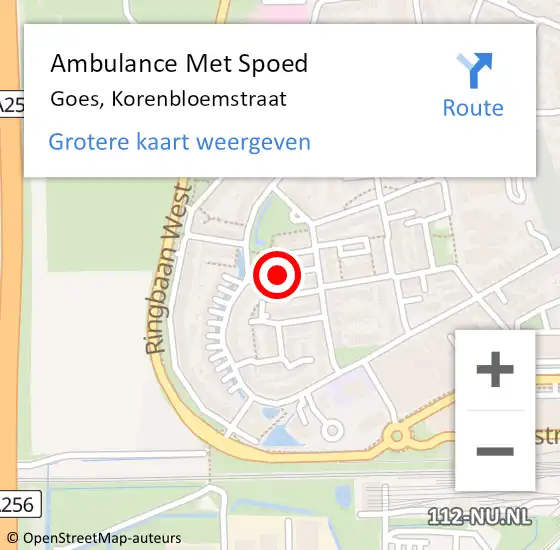 Locatie op kaart van de 112 melding: Ambulance Met Spoed Naar Goes, Korenbloemstraat op 24 april 2017 21:29