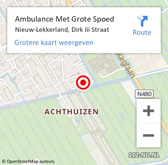 Locatie op kaart van de 112 melding: Ambulance Met Grote Spoed Naar Nieuw-Lekkerland, Dirk Iii Straat op 24 april 2017 21:44