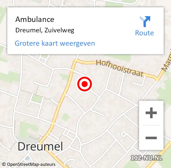 Locatie op kaart van de 112 melding: Ambulance Dreumel, Zuivelweg op 24 april 2017 21:54