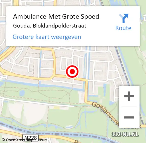 Locatie op kaart van de 112 melding: Ambulance Met Grote Spoed Naar Gouda, Bloklandpolderstraat op 24 april 2017 22:41