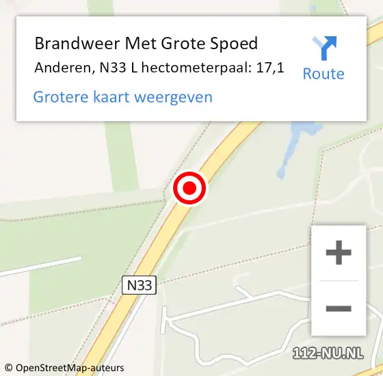 Locatie op kaart van de 112 melding: Brandweer Met Grote Spoed Naar Anderen, N33 L hectometerpaal: 17,1 op 24 april 2017 23:05