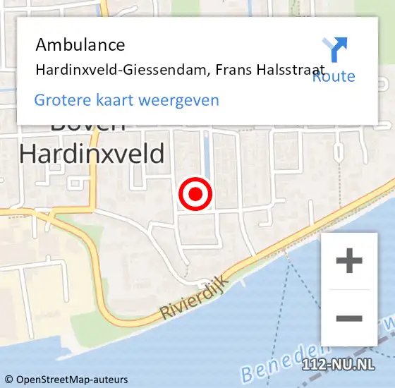 Locatie op kaart van de 112 melding: Ambulance Hardinxveld-Giessendam, Frans Halsstraat op 25 april 2017 00:25