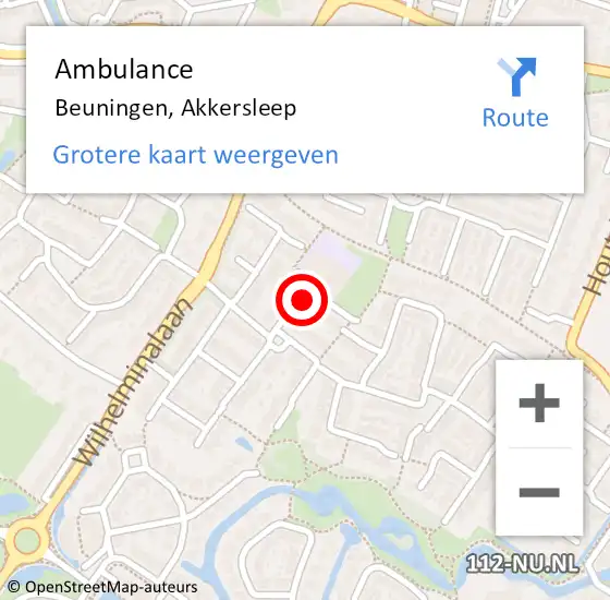 Locatie op kaart van de 112 melding: Ambulance Beuningen, Akkersleep op 25 april 2017 00:26