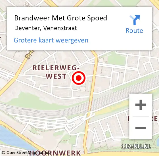 Locatie op kaart van de 112 melding: Brandweer Met Grote Spoed Naar Deventer, Venenstraat op 25 april 2017 05:00