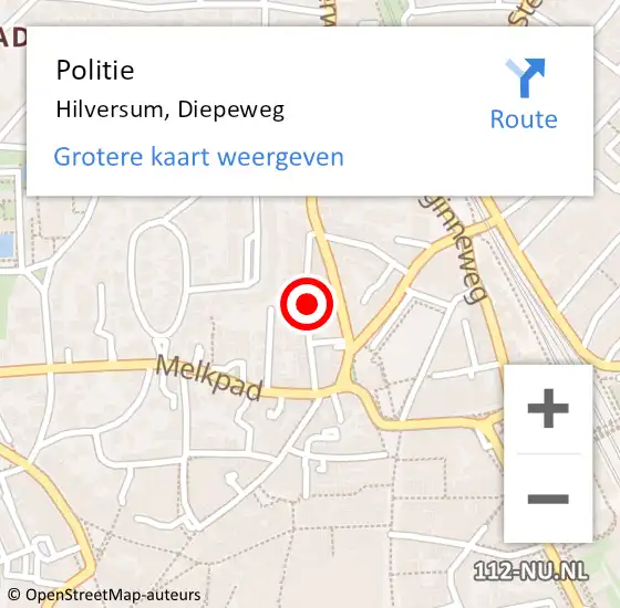 Locatie op kaart van de 112 melding: Politie Hilversum, Diepeweg op 25 april 2017 11:20