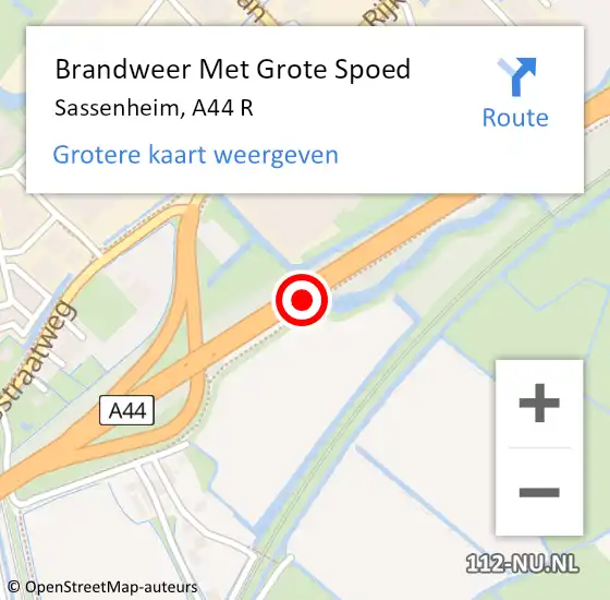 Locatie op kaart van de 112 melding: Brandweer Met Grote Spoed Naar Sassenheim, A44 L op 25 april 2017 11:45