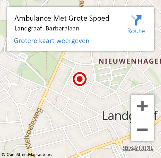 Locatie op kaart van de 112 melding: Ambulance Met Grote Spoed Naar Landgraaf, Barbaralaan op 18 januari 2014 11:07