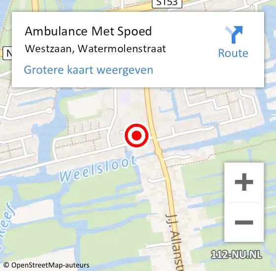 Locatie op kaart van de 112 melding: Ambulance Met Spoed Naar Westzaan, Watermolenstraat op 25 april 2017 14:41