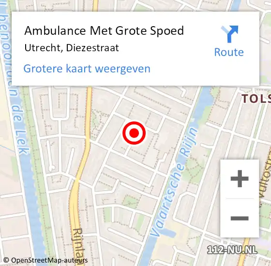 Locatie op kaart van de 112 melding: Ambulance Met Grote Spoed Naar Utrecht, Diezestraat op 25 april 2017 14:43