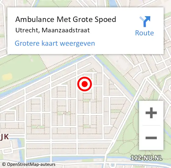 Locatie op kaart van de 112 melding: Ambulance Met Grote Spoed Naar Utrecht, Maanzaadstraat op 25 april 2017 15:20