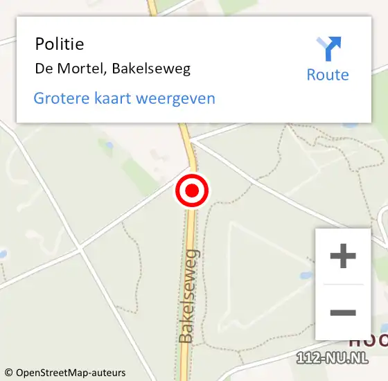 Locatie op kaart van de 112 melding: Politie De Mortel, Bakelseweg op 25 april 2017 15:30