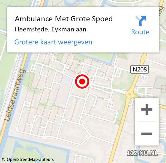 Locatie op kaart van de 112 melding: Ambulance Met Grote Spoed Naar Heemstede, Eykmanlaan op 25 april 2017 15:44