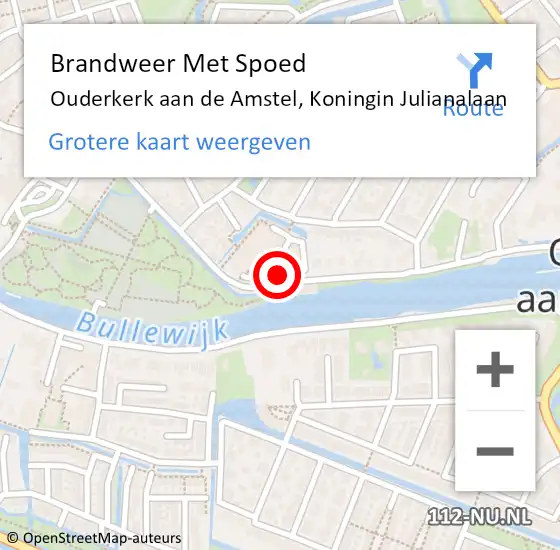 Locatie op kaart van de 112 melding: Brandweer Met Spoed Naar Ouderkerk aan de Amstel, Koningin Julianalaan op 25 april 2017 16:03