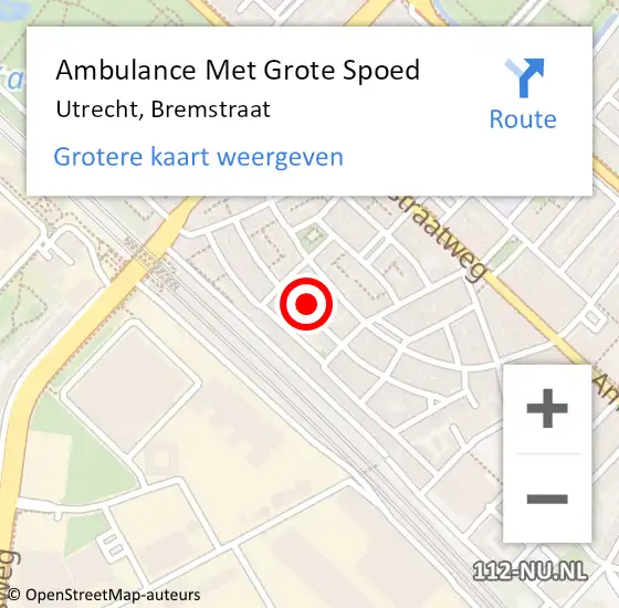 Locatie op kaart van de 112 melding: Ambulance Met Grote Spoed Naar Utrecht, Bremstraat op 25 april 2017 17:08