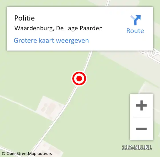 Locatie op kaart van de 112 melding: Politie Waardenburg, De Lage Paarden op 25 april 2017 17:32