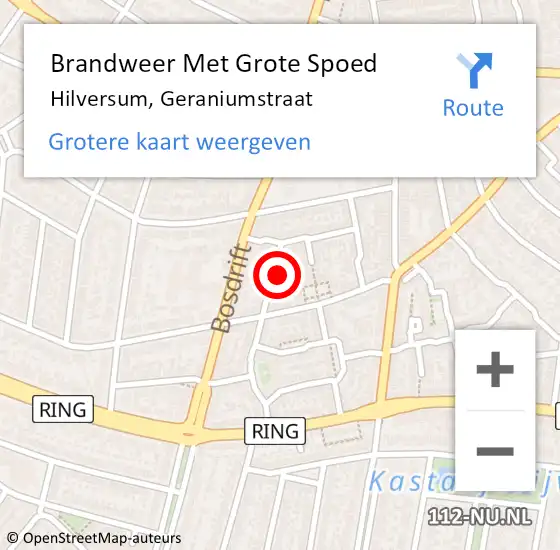 Locatie op kaart van de 112 melding: Brandweer Met Grote Spoed Naar Hilversum, Geraniumstraat op 25 april 2017 17:42