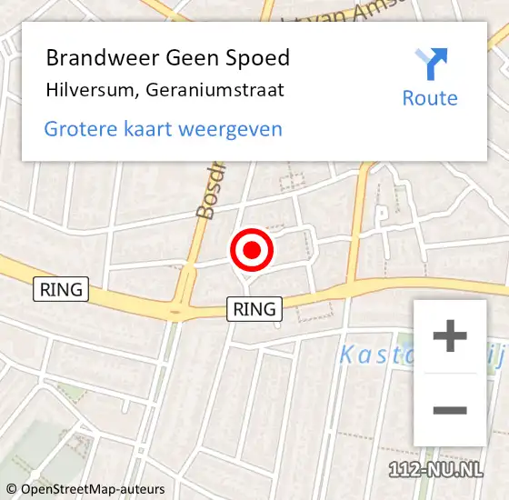 Locatie op kaart van de 112 melding: Brandweer Geen Spoed Naar Hilversum, Geraniumstraat op 25 april 2017 17:53