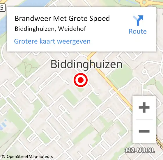 Locatie op kaart van de 112 melding: Brandweer Met Grote Spoed Naar Biddinghuizen, Weidehof op 25 april 2017 18:09