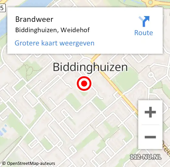 Locatie op kaart van de 112 melding: Brandweer Biddinghuizen, Weidehof op 25 april 2017 18:12