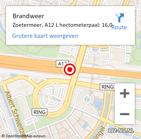 Locatie op kaart van de 112 melding: Brandweer Zoetermeer, A12 L hectometerpaal: 15,7 op 25 april 2017 18:33