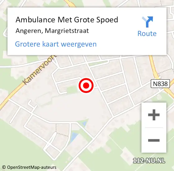 Locatie op kaart van de 112 melding: Ambulance Met Grote Spoed Naar Angeren, Margrietstraat op 25 april 2017 20:22