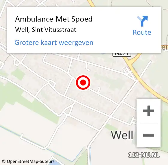 Locatie op kaart van de 112 melding: Ambulance Met Spoed Naar Well, Sint Vitusstraat op 26 april 2017 09:02