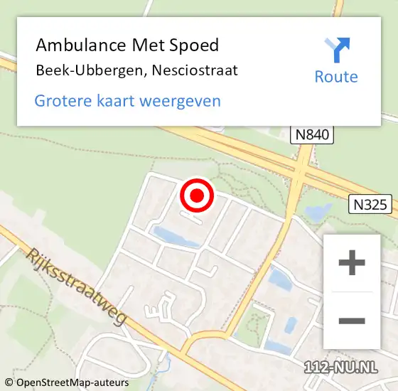 Locatie op kaart van de 112 melding: Ambulance Met Spoed Naar Beek-Ubbergen, Nesciostraat op 26 april 2017 09:41