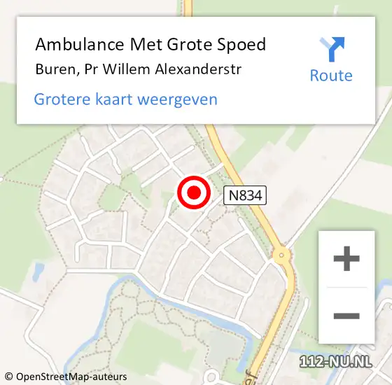 Locatie op kaart van de 112 melding: Ambulance Met Grote Spoed Naar Buren, Pr Willem Alexanderstr op 26 april 2017 11:00