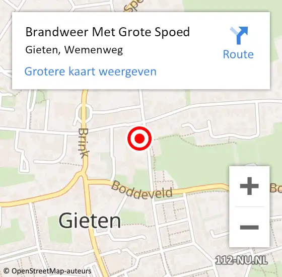 Locatie op kaart van de 112 melding: Brandweer Met Grote Spoed Naar Gieten, Wemenweg op 26 april 2017 12:01