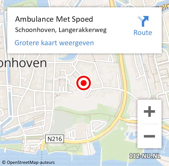 Locatie op kaart van de 112 melding: Ambulance Met Spoed Naar Schoonhoven, Langerakkerweg op 26 april 2017 12:17