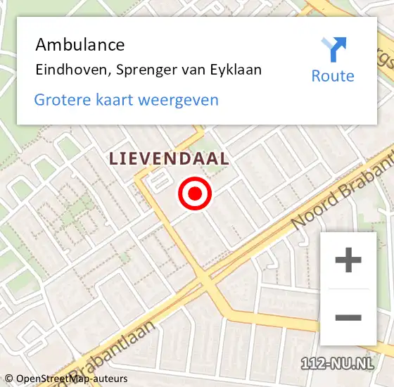 Locatie op kaart van de 112 melding: Ambulance Eindhoven, Sprenger van Eyklaan op 26 april 2017 12:46