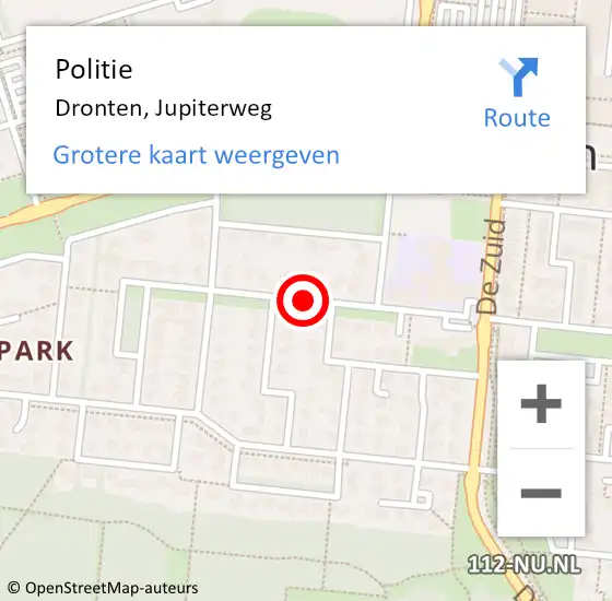 Locatie op kaart van de 112 melding: Politie Dronten, Jupiterweg op 26 april 2017 13:29