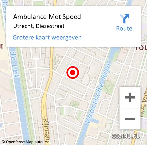 Locatie op kaart van de 112 melding: Ambulance Met Spoed Naar Utrecht, Diezestraat op 26 april 2017 15:14