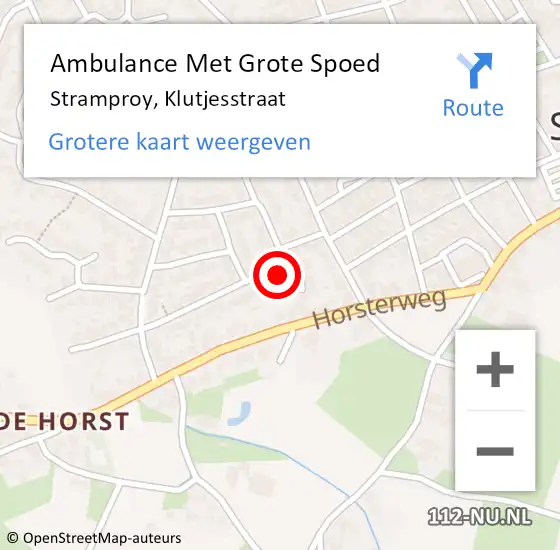 Locatie op kaart van de 112 melding: Ambulance Met Grote Spoed Naar Stramproy, Klutjesstraat op 26 april 2017 17:57