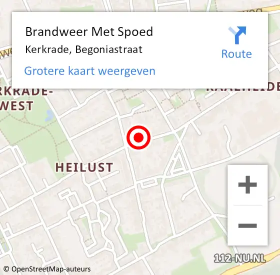 Locatie op kaart van de 112 melding: Brandweer Met Spoed Naar Kerkrade, Begoniastraat op 26 april 2017 18:39